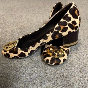 Tory Burch Inspired Leopard Print Block Heel Pumps in Brown